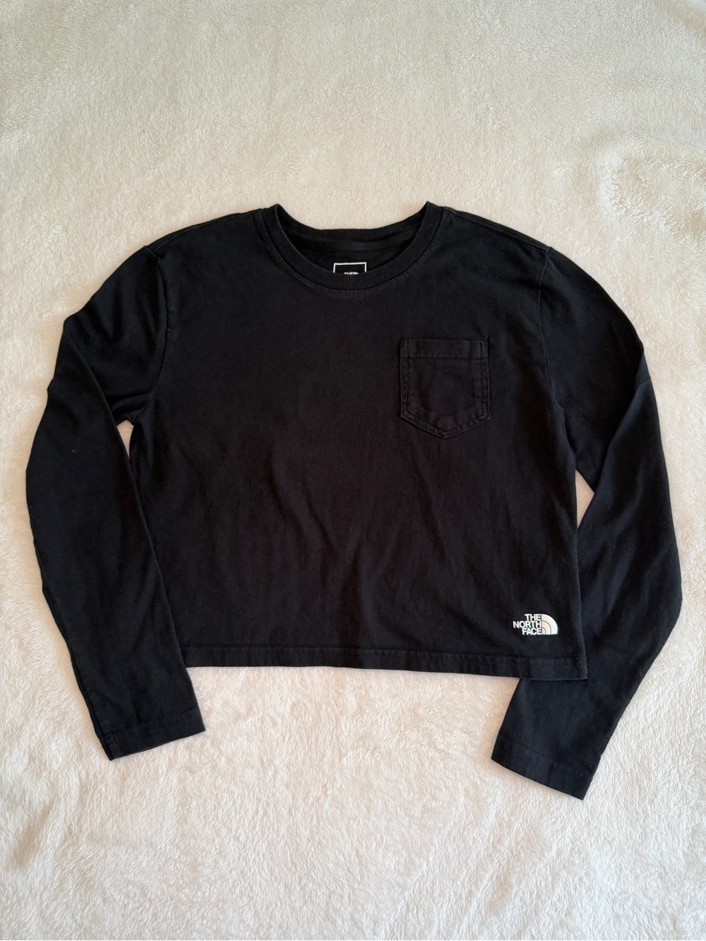 The North Face Girls Black Long-Sleeve Pocket Crop Tee XL Trend School Sporty